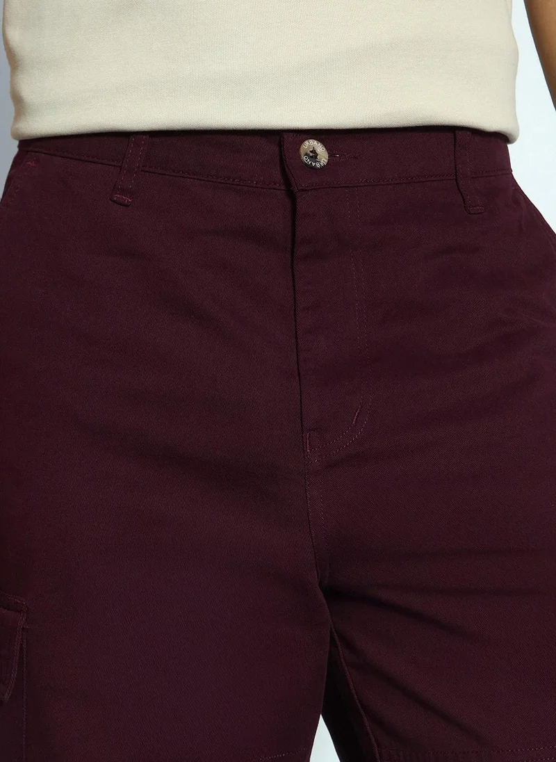 Urbano Fashion  Urbano Fashion Men's Maroon Loose Baggy Fit Solid Cargo Chino Pant with 6 Pockets Non-Stretchable for Men | Best Price UAE